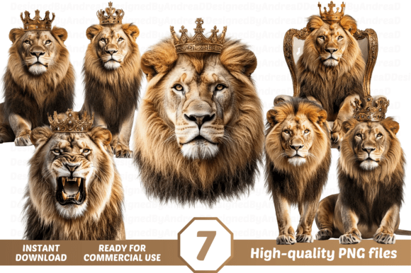 Download Lion Clipart, Lion with Crown PNG Bundle - Lion clipart Collection